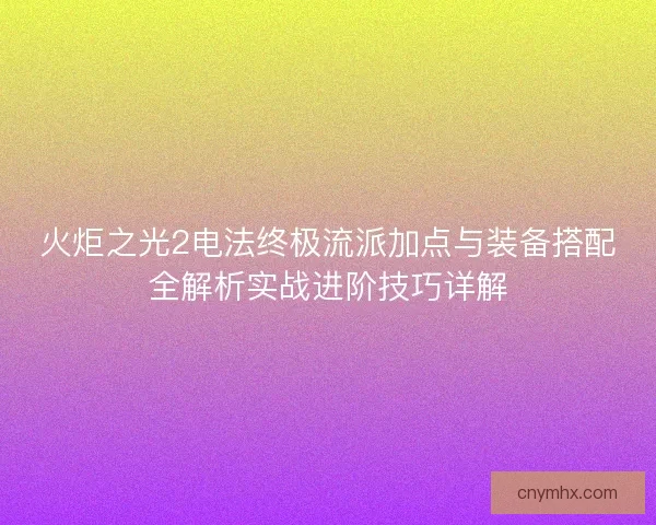 火炬之光2电法终极流派加点与装备搭配全解析实战进阶技巧详解